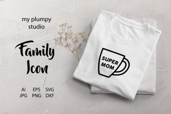 Family Icon Mug Love Mom Line Black Graphics and Icons